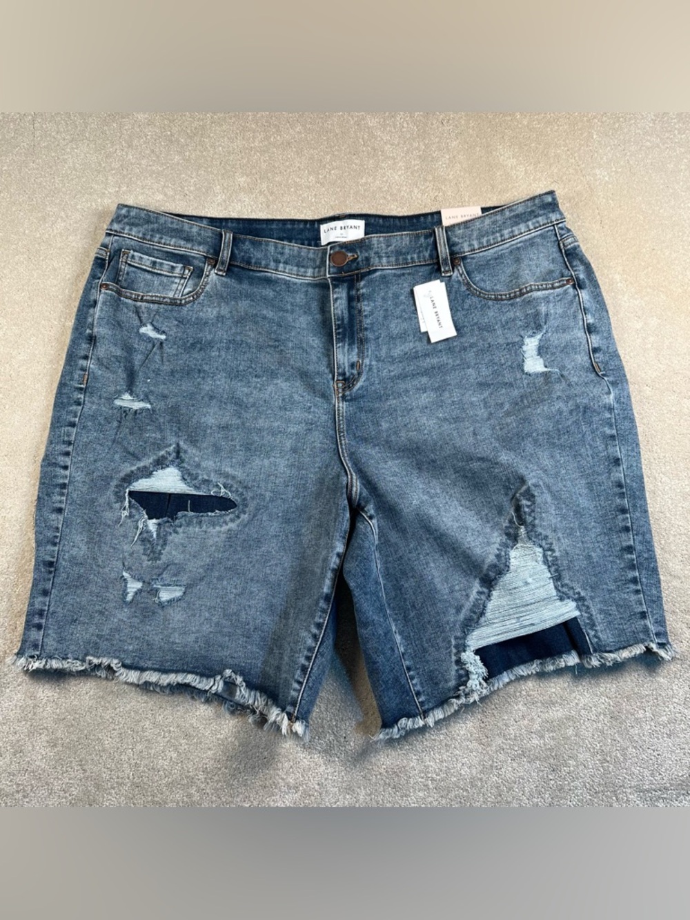 Lane Bryant Denim Shorts Distressed Signature Fit Boyfriend Bermuda Mid Rise 22